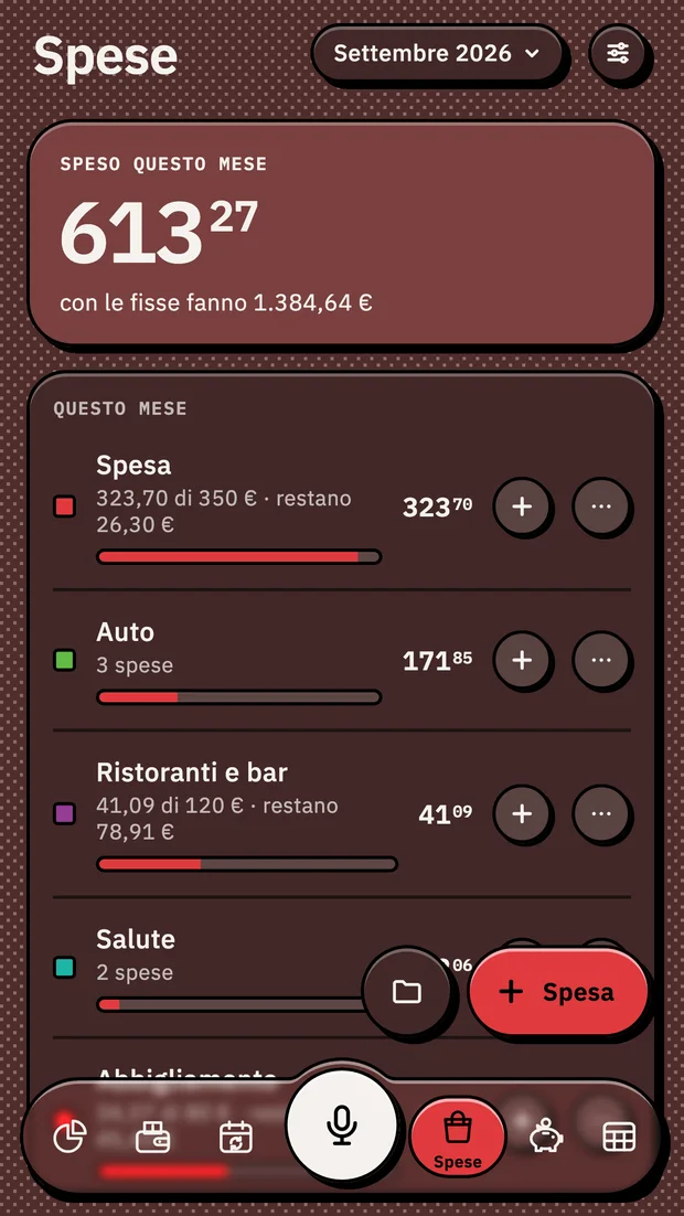 Spese per categoria con il tetto mensile