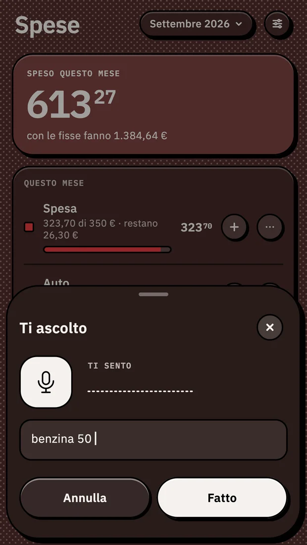 Inserimento di una spesa con la tastiera dei conti